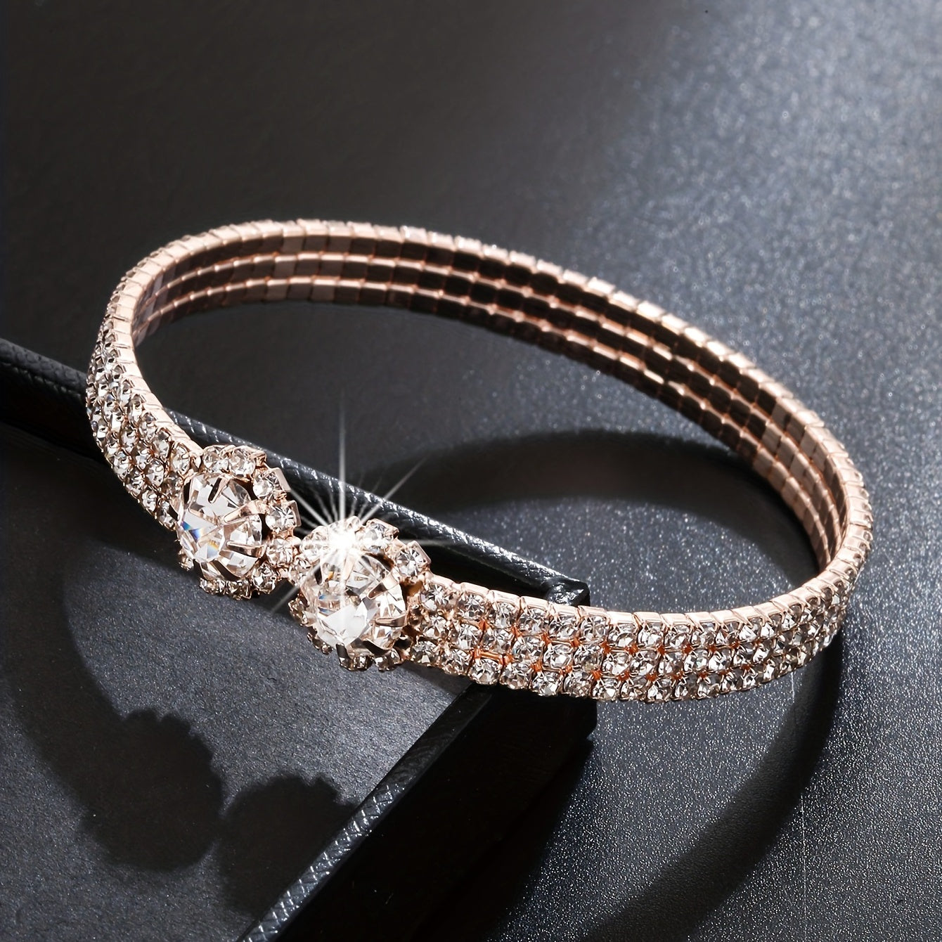 18K Plated Zircon Bangle Rhinestone Bracelet Wedding Jewelry
