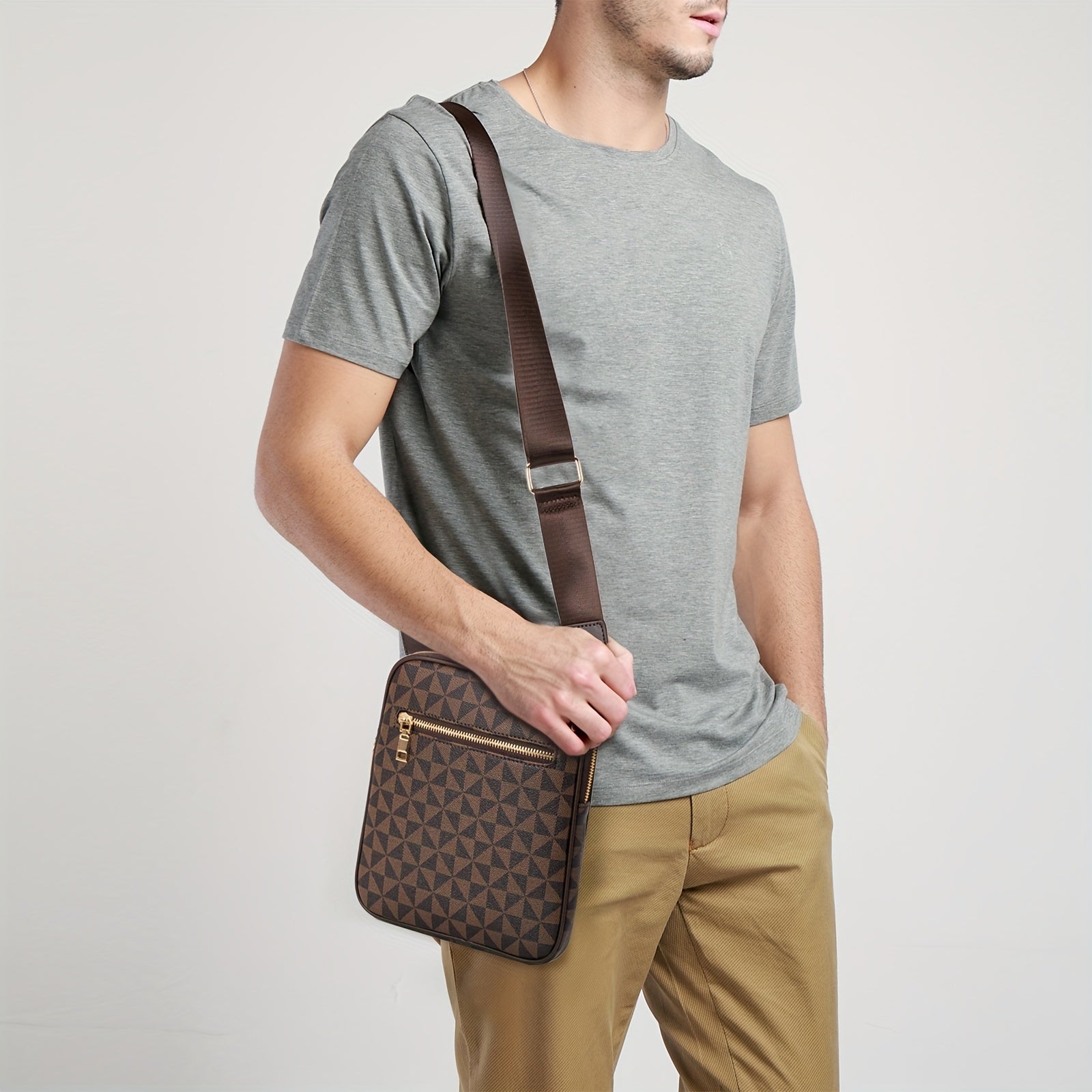 Men's Leather Crossbody Bag Vertical Shoulder Bag Casual Travel Messenger