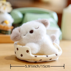 Plush Doll Sleeping Animal Stuffed Soft Fluffy Fur Pastel Colors Bedside Decor