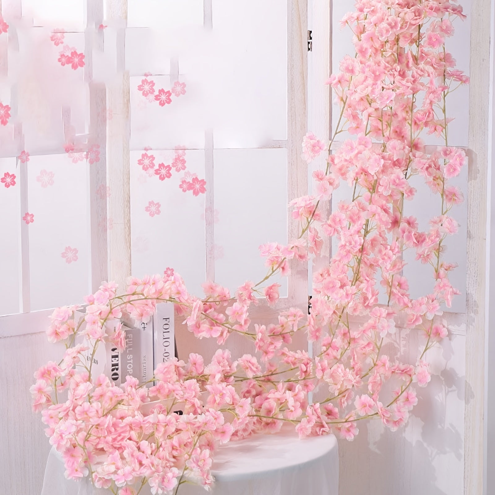 Artificial Cherry Rattan Decorative Flower Vine 70in 135pcs Flower