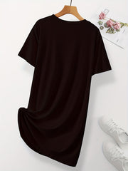 Leopard Lip Print NightDress Short Sleeve Crew Neck Loose Pajama Dress
