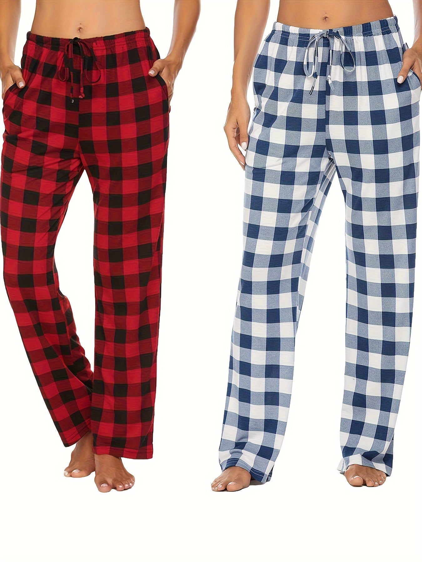 Plaid Drawstring Sleep Bottoms Cozy Home Sleep Pants Women's Loungewear
