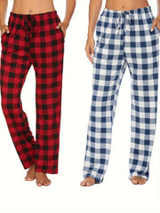 Plaid Drawstring Sleep Bottoms Cozy Home Sleep Pants Women's Loungewear