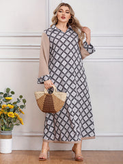  Colorblock Argyle Print Maxi Dress