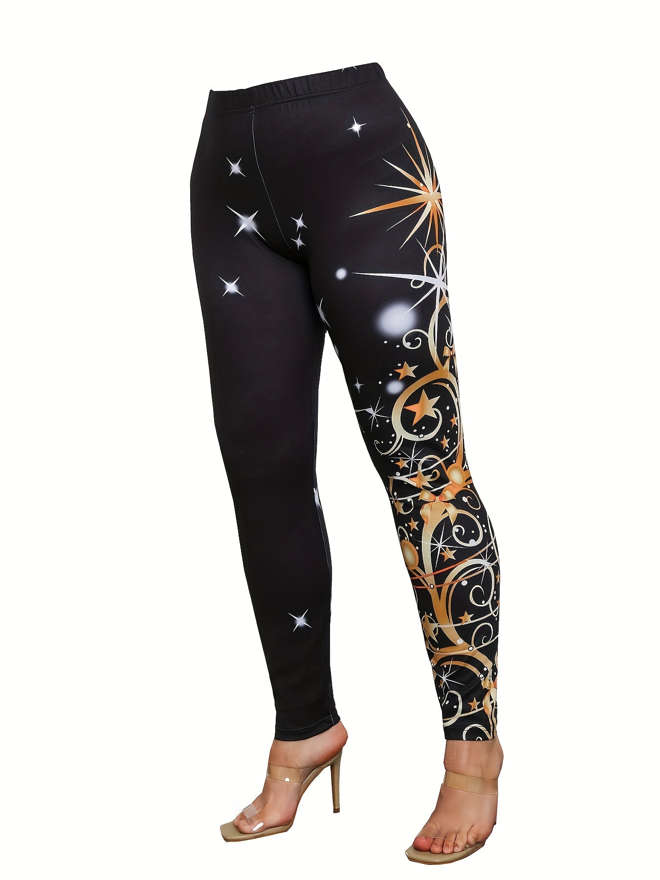  Women's Graphic Print Leggings Elastic Waist Stretch Skinny