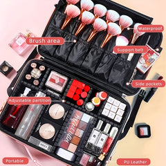 Waterproof Portable Makeup Organizer Bag with Adjustable Dividers