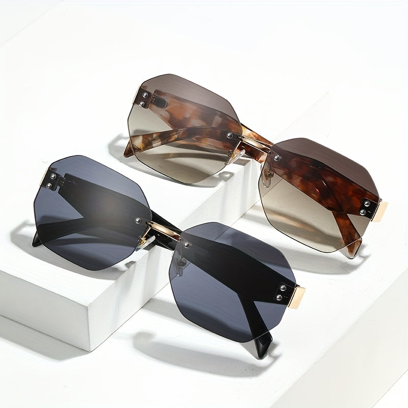 Polygonal Rimless Sunglasses UV400 Gradient Glasses