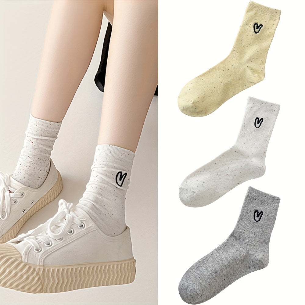 3 Pairs Heart Print Socks Comfy & All match Women's Stockings
