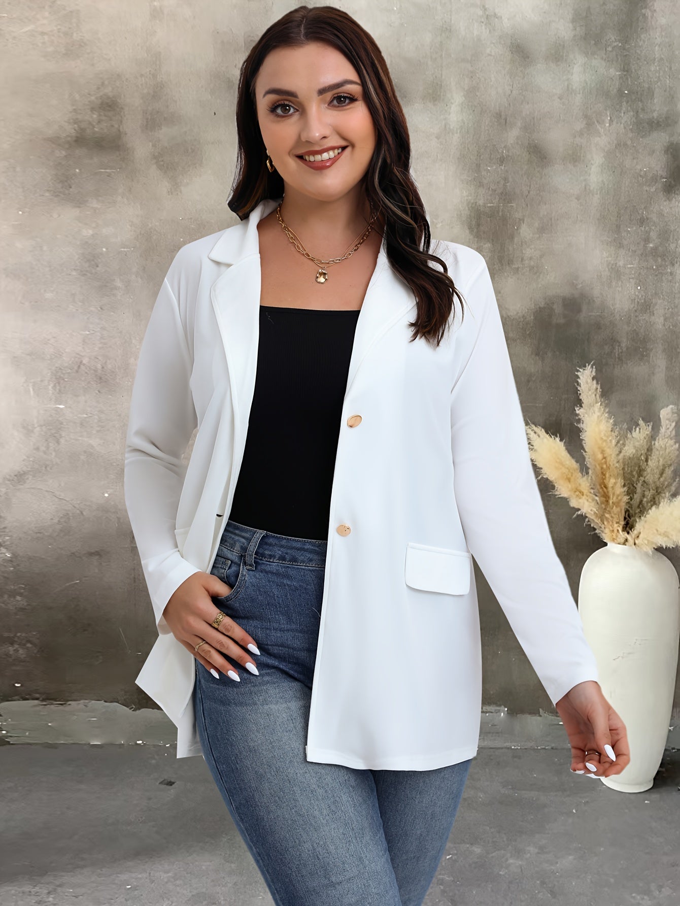  Solid Long Sleeve Button Blazer