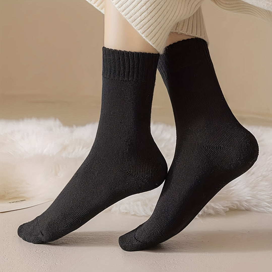 Women's Winter Mid Tube Socks Solid 4 Pairs Warm & Comfy Stockings