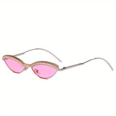 Y2K Zircon Oval Sunglasses Metal Photo Booth Props Glasses UV400