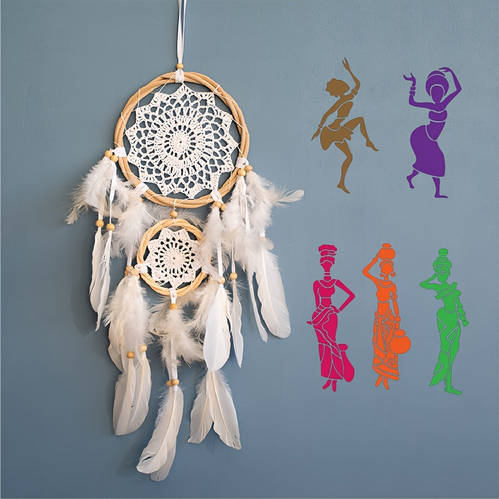9pcs African Tribal Stencils Mask Stencil Template with Metal Ring