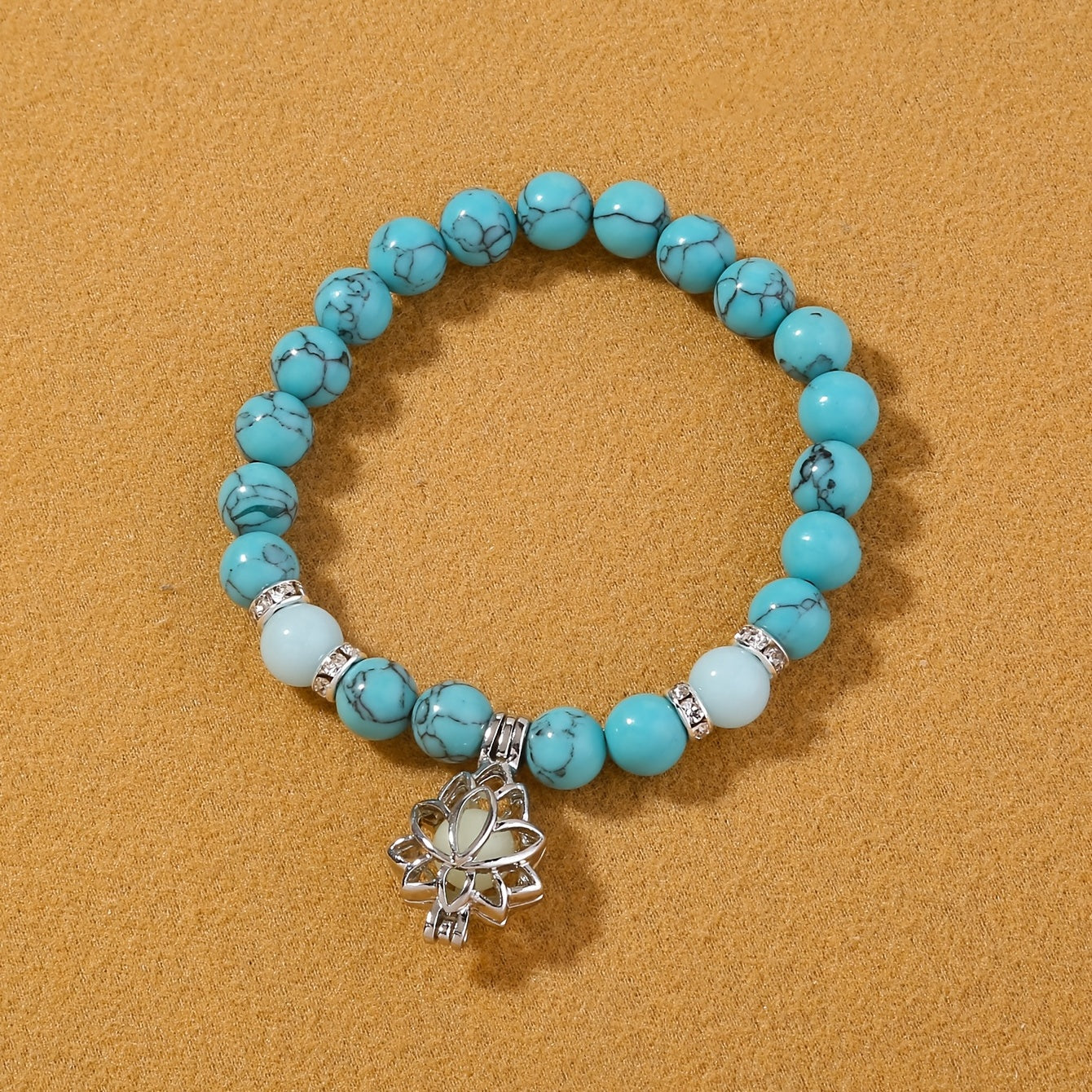 Stone Smooth Bracelet with Lotus Pendant Glowing Beads
