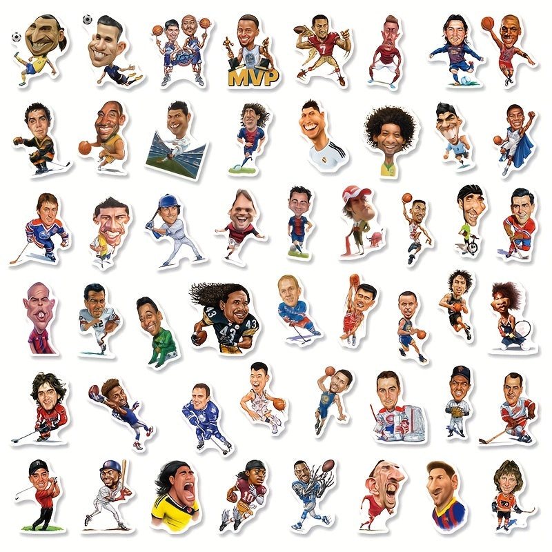 50pcs Sports Star Stickers Decals Variety for Water Bottle Laptop