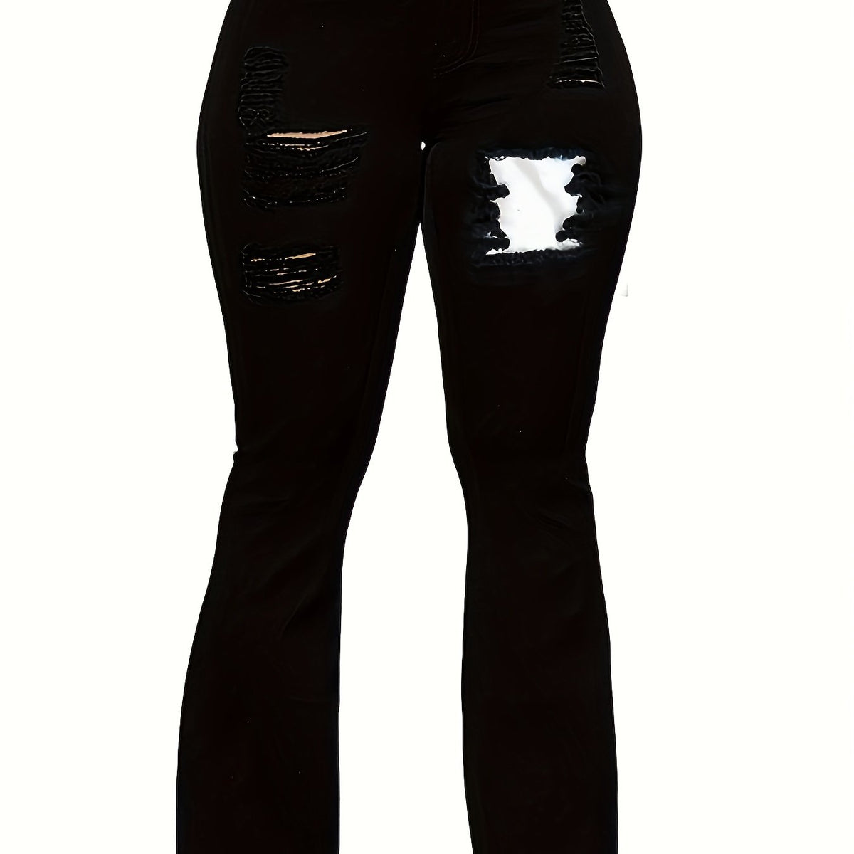 Ripped Holes Flared Jeans Bell Bottom Slim Fit Stretch Distressed Denim Pants