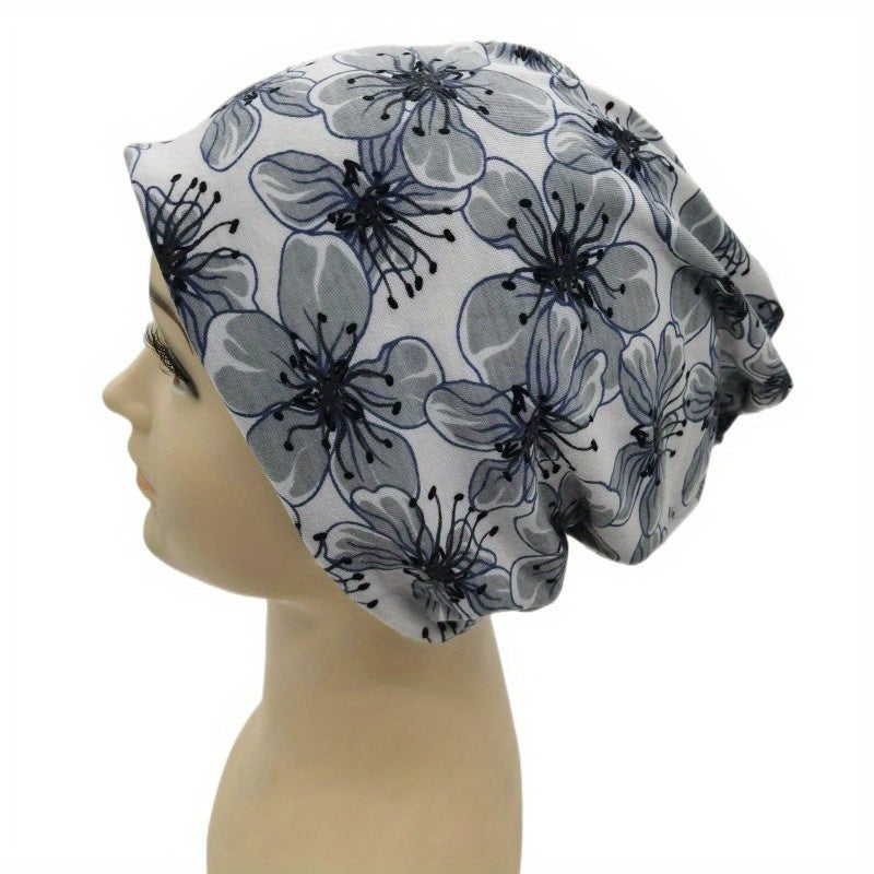 Flower Print Beanie Lightweight Skull Hat Chemo Cap Turban Hats