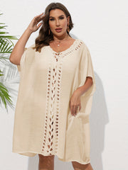  Sexy Cover Up Women's Plus Contrast Crochet Batwing Sleeve V Neck