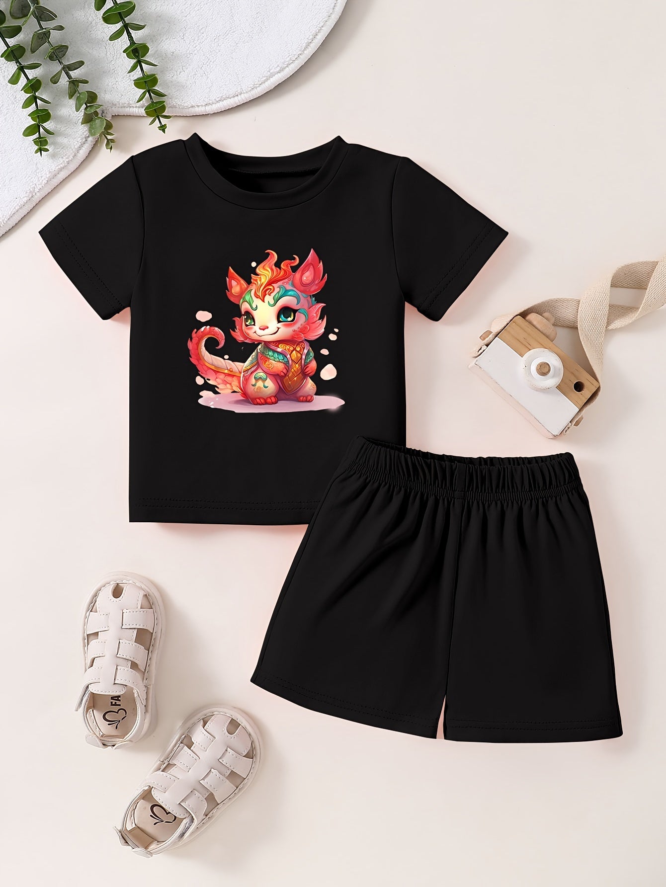 Toddler Kid 2pcs Cartoon Pattern Set Short Sleeve T shirt & Shorts