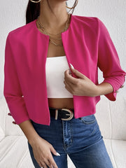 Open Front Crop Jacket Button Decor 3 4 Sleeve