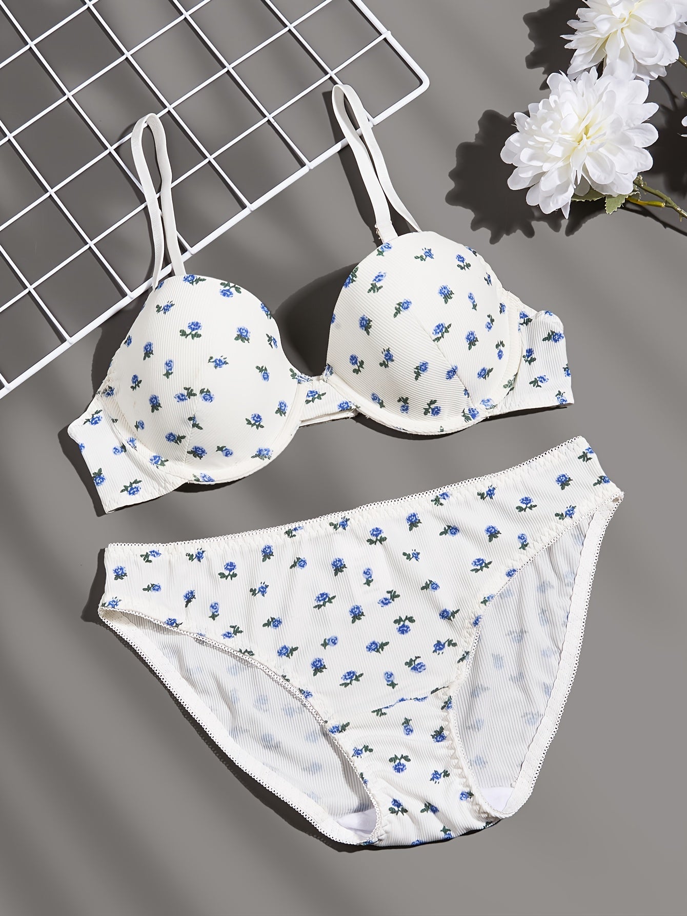 Floral Print Push Up Bra & Panties Set