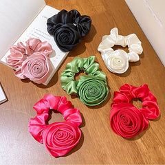 Vintage Rose Satin Scrunchies Hair Tie Silky Hair Rope Hait Accessories