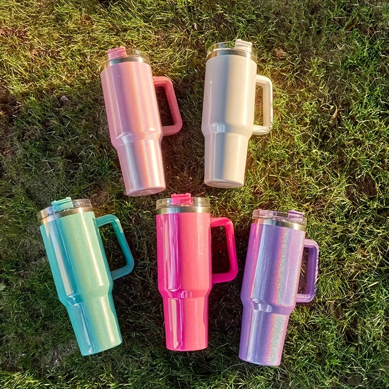 40oz Rainbow Paint Iced Tumbler Stainless Steel Insulated Cup with Handle