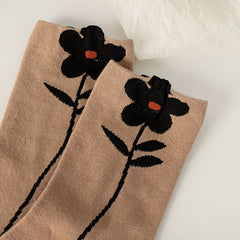 3 Pairs Floral & Cross Pattern Socks, Comfy & Breathable Women's Stockings
