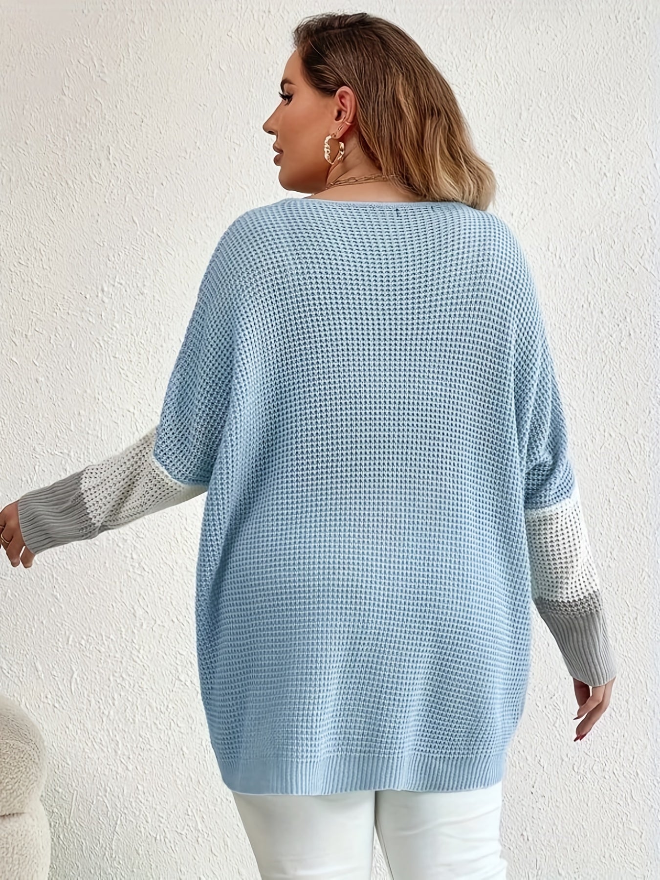  Colorblock Round Neck Bat Sleeve Sweater