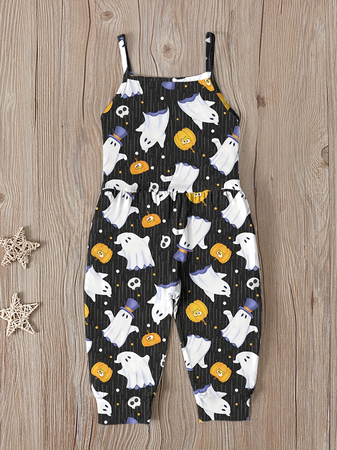 Toddler Girls Witch Hat Prints Halloween Cami Jumpsuit Romper