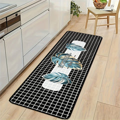 Lattice Print Rug Leaf Pattern Decorative Carpet for Bedroom Living Room