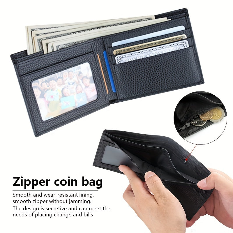 Men's Soft Leather Wallet With Zipper Bifold Card Holder