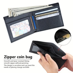 Men's Soft Leather Wallet With Zipper Bifold Card Holder