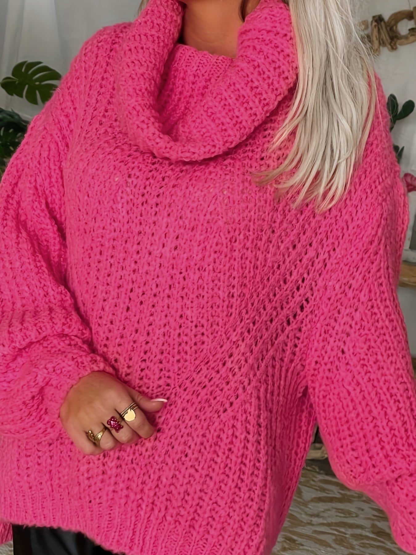  Ribbed Turtle Neck Sweater Loose Fit Pullover Jumper