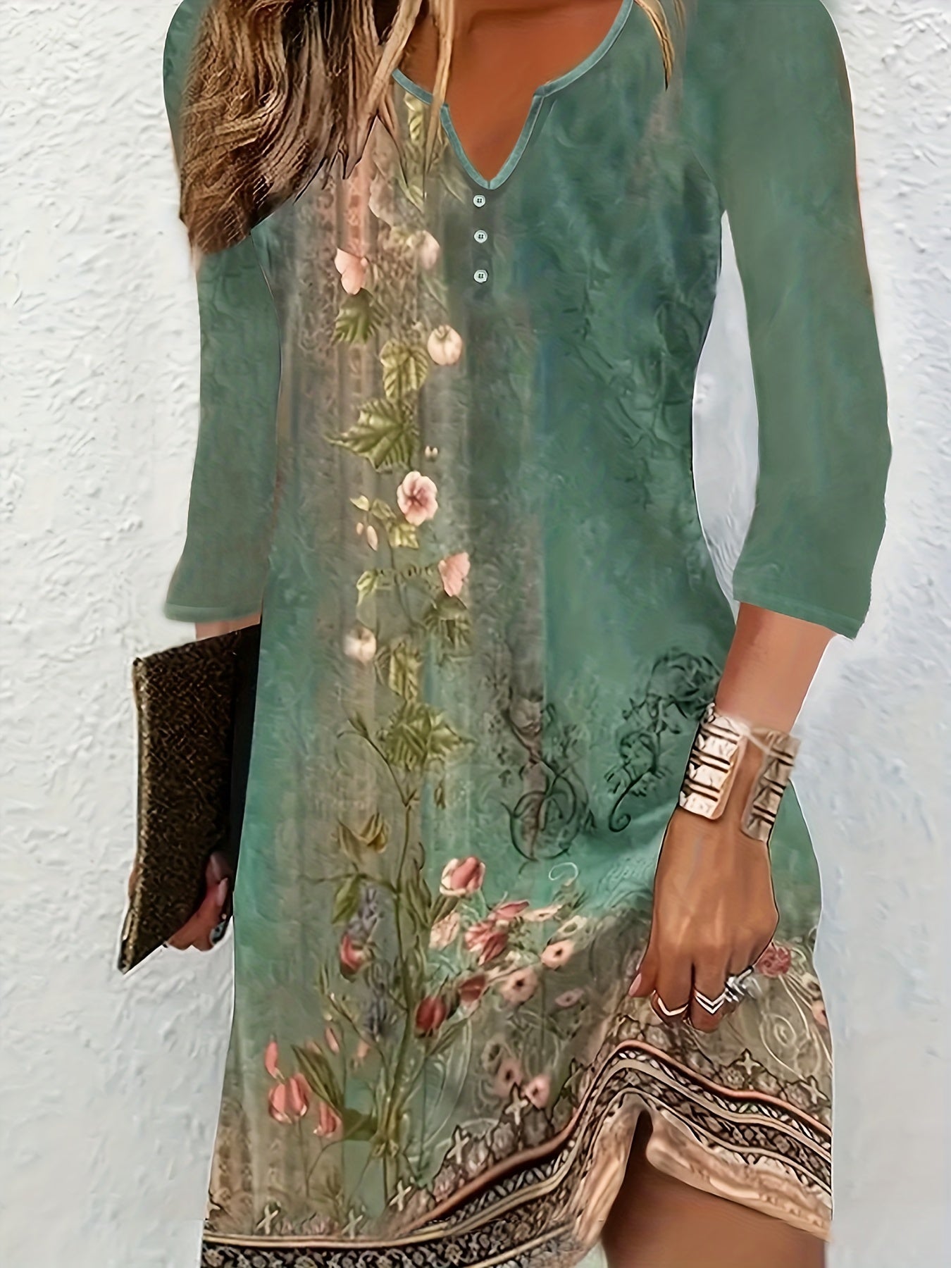  Floral Print Knee Length Dress