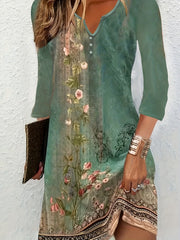  Floral Print Knee Length Dress