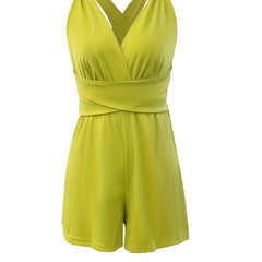 Surplice Neck Knot Strap Romper Casual Jumpsuit