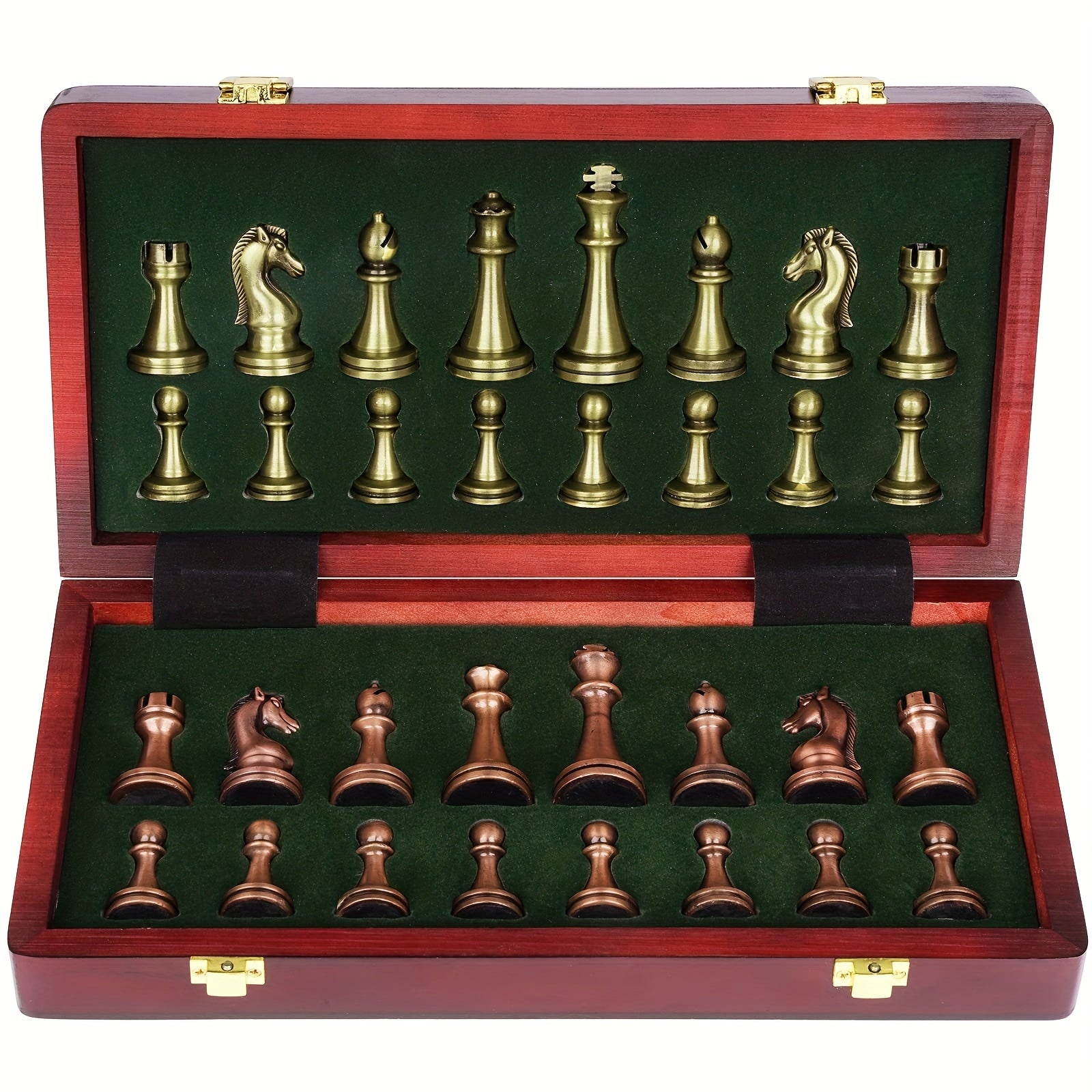 Wooden Chess Set with Metal Pieces in Foldable Box