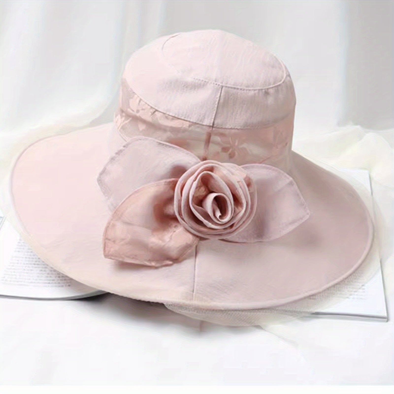 Floral Sun Hat Wide Brim Mesh Breathable Bucket Hat