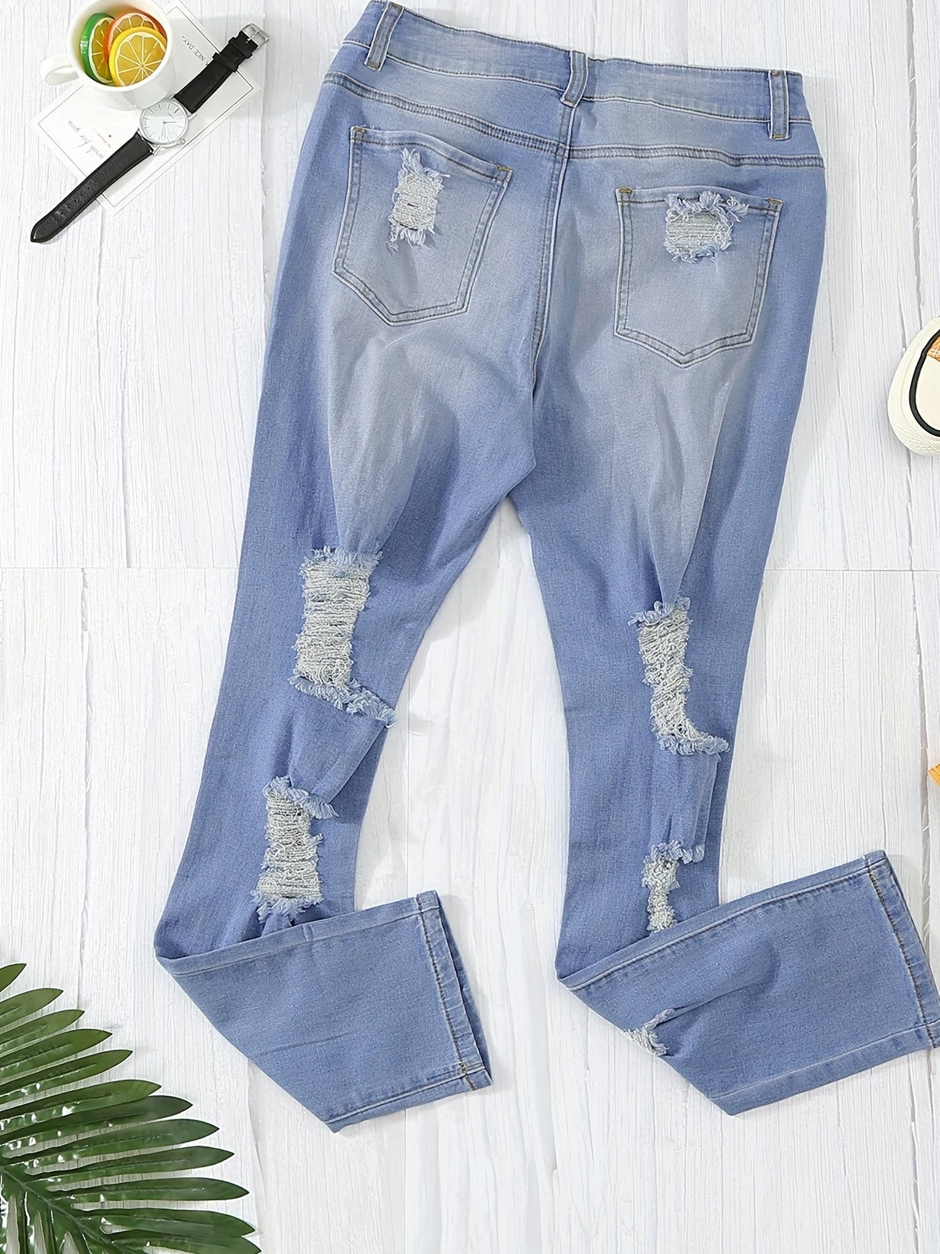  Washed Ripped High Rise Stretch Skinny Jeans