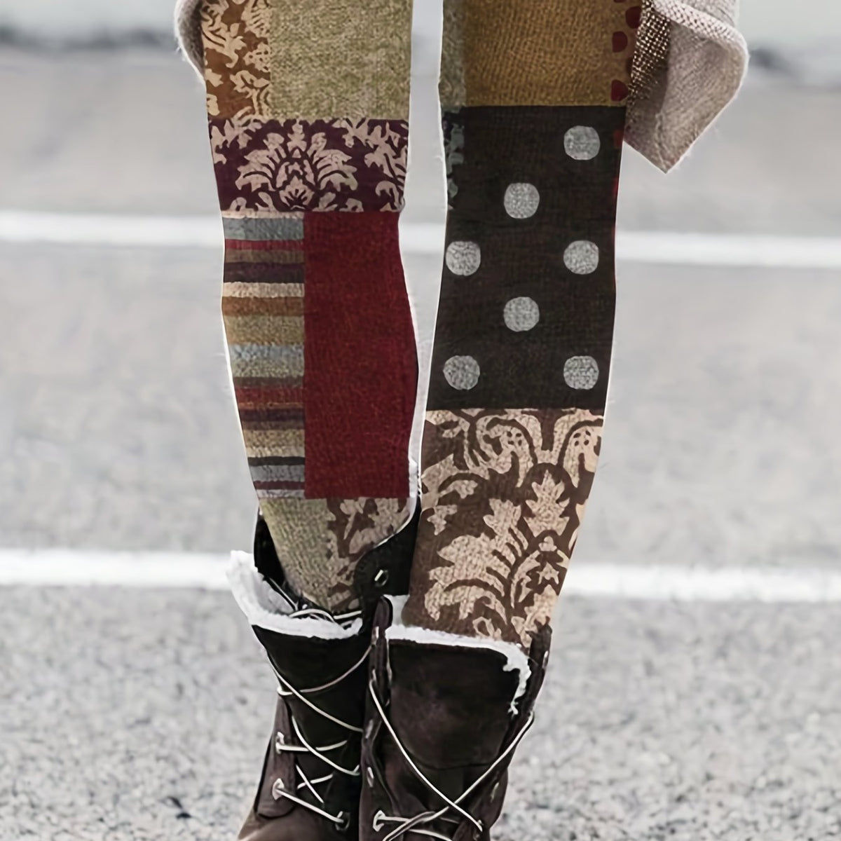 Patchwork Print High Rise Skinny Trousers