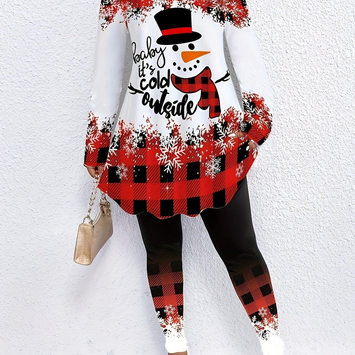 Women's Plus Snowman & Plaid Tee & Leggings Set