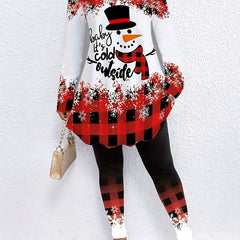 Women's Plus Snowman & Plaid Tee & Leggings Set