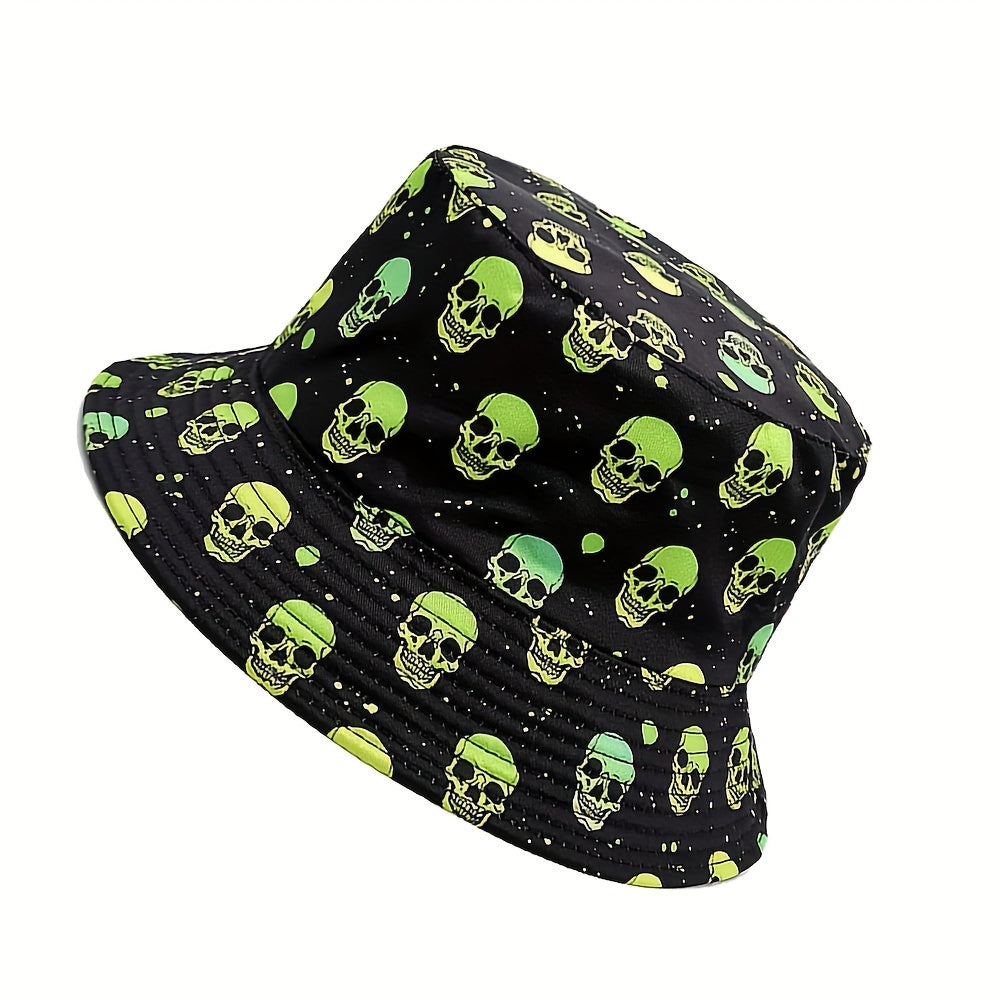 Skull Print Reversible Sunshade Bucket Hat for Men Women