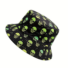 Skull Print Reversible Sunshade Bucket Hat for Men Women