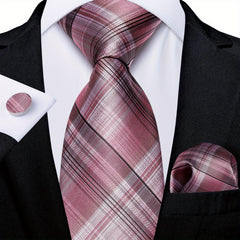 Dibangu Men's Pink Paisley Striped Silk Woven Necktie Set