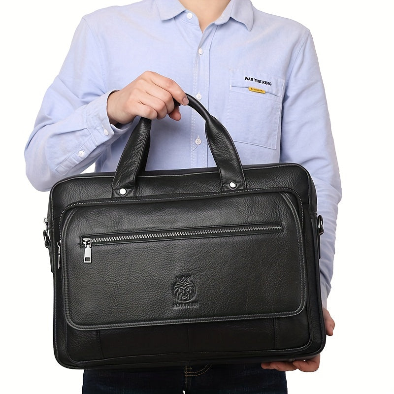 SCHLATUM Cowhide Leather Briefcase Business Handbag Computer Bag