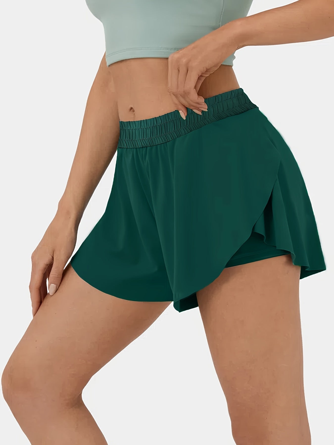 Sports Shorts Women's Plus Solid Elastic Waist Medium Stretch