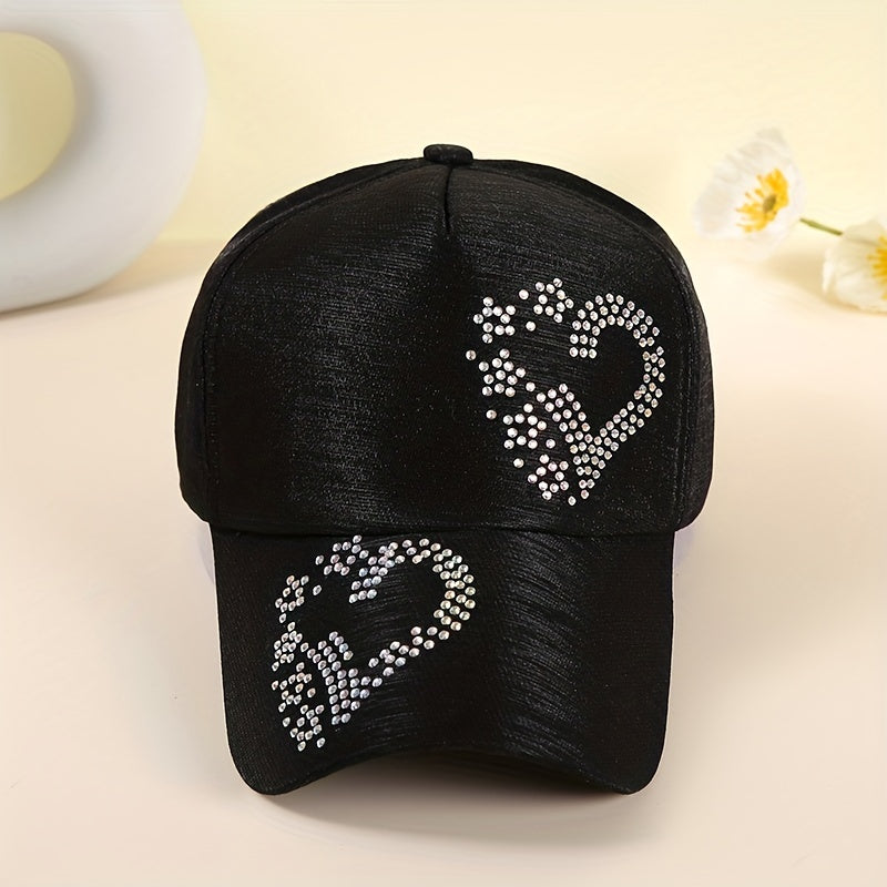 Rhinestone Heart Baseball Cap Sun Hat Lightweight Golf Dad Hats For Women