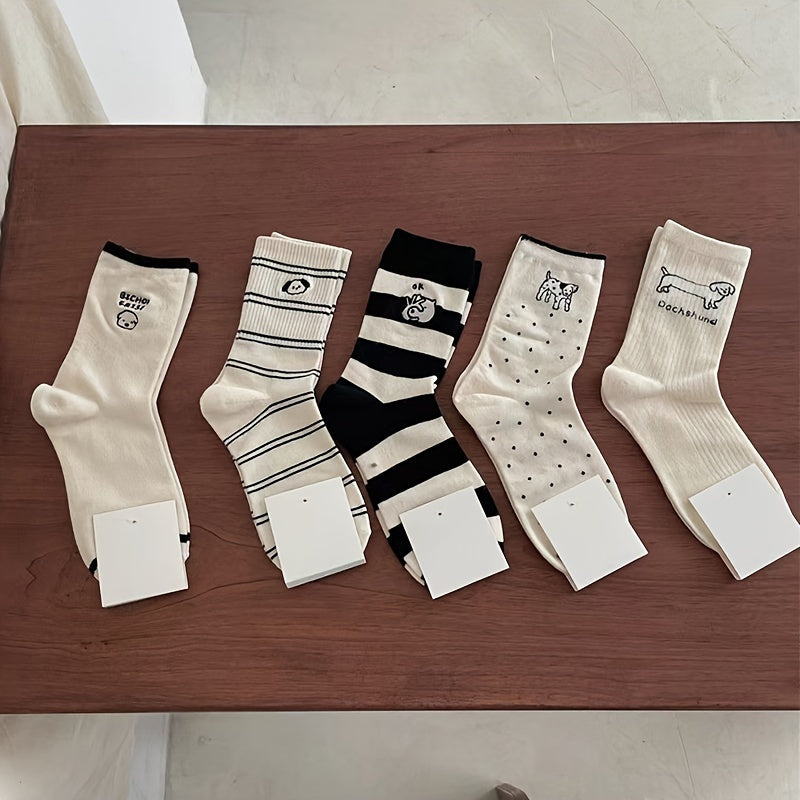 Cartoon Dog Print Socks Women's Stockings Hosiery
