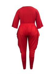  Solid Long Sleeve Top & Loose Fit Pants Set
